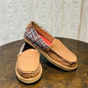 Twisted X Womens‎ Driving Mocs Brown Leather Woven Fabric Loafers WCL0016 8.5M